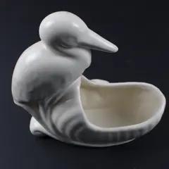 Vintage Off-White Ceramic Stork Carriage Planter 6 Inch Nursery Decor