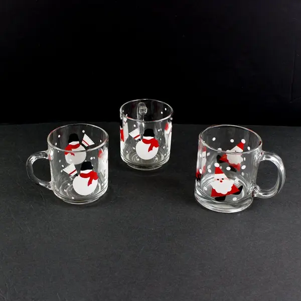 Lot of 3 Crate & Barrel Glass Christmas Mugs