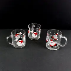 Lot of 3 Crate & Barrel Glass Christmas Mugs