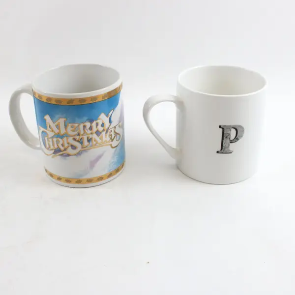 Lot of 2 Mugs Tom Rubel Studio Collection Santa's Animal Kingdom Queens Alphabet