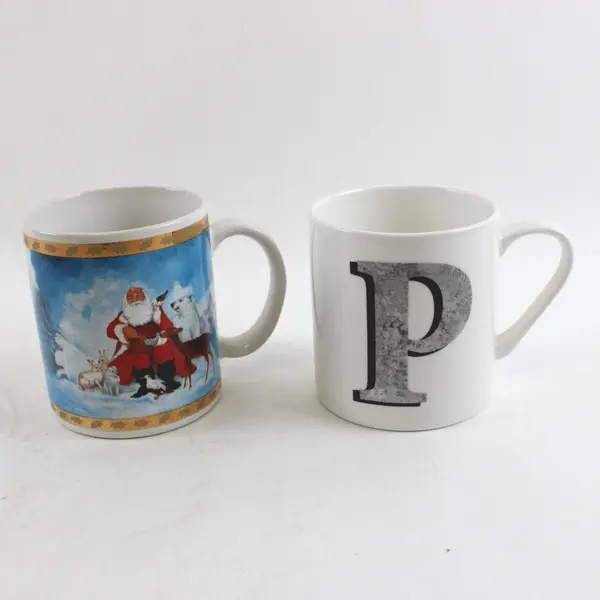 Lot of 2 Mugs Tom Rubel Studio Collection Santa's Animal Kingdom Queens Alphabet