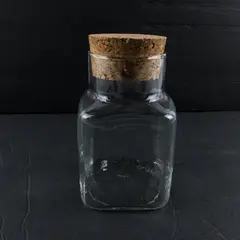 Vintage Clear Textured Glass Square Apothecary Jar Cork Lid 3x3x6