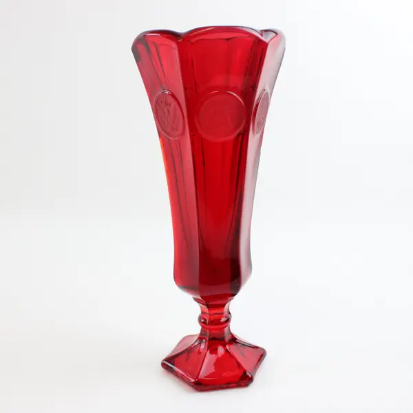 Fostoria Ruby Red Coin Dot Footed Bud Vase Vintage Glass 8 Inch