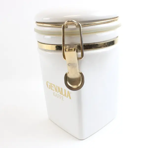 Gevalia Kaffe Coffee Canister White Ceramic Airtight Hinged Lid Jar