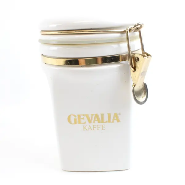Gevalia Kaffe Coffee Canister White Ceramic Airtight Hinged Lid Jar