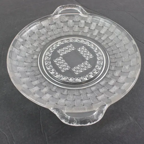 Vintage Clear Pressed Glass Basketweave Serving Platter Double Handles