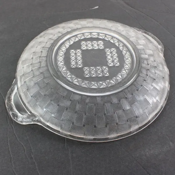 Vintage Clear Pressed Glass Basketweave Serving Platter Double Handles