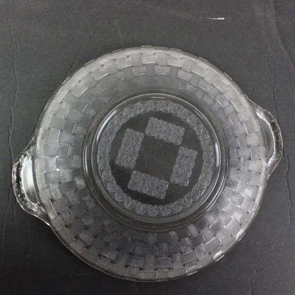Vintage Clear Pressed Glass Basketweave Serving Platter Double Handles