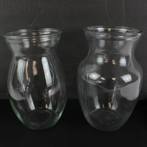 Lot of 2 Clear Glass Pot Belly Urn Style Floral Vases