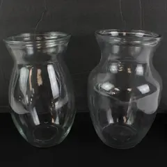 Lot of 2 Clear Glass Pot Belly Urn Style Floral Vases