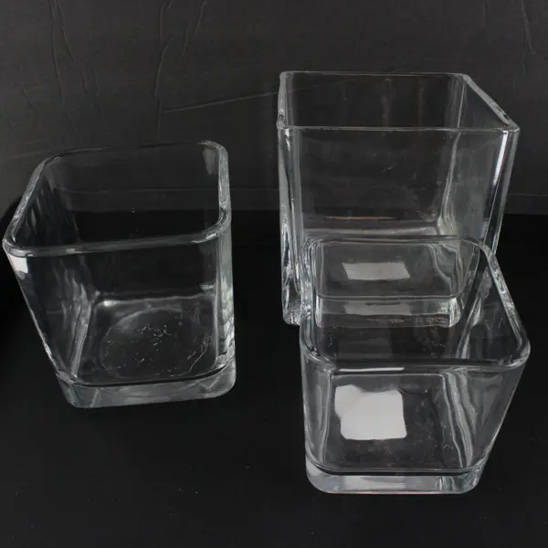 Lot of 3 Mixed Brand Libbey Ashland Clear Square Glass Vases Grad Centerpieces
