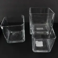 Lot of 3 Mixed Brand Libbey Ashland Clear Square Glass Vases Grad Centerpieces