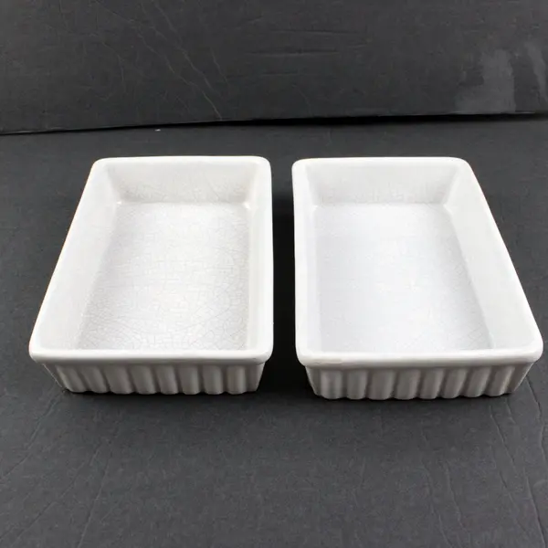 Set of 2 White Ceramic Ribbed Rectangular Baking Dishes 8 Inch