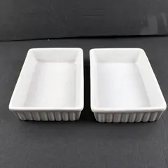 Set of 2 White Ceramic Ribbed Rectangular Baking Dishes 8 Inch