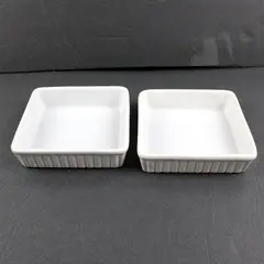 Lillian Vernon Pair White Ribbed Stoneware Square Baking Dishes 6 x 6 in