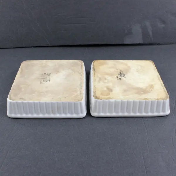 Lillian Vernon Pair White Ribbed Stoneware Square Baking Dishes 6 x 6 in