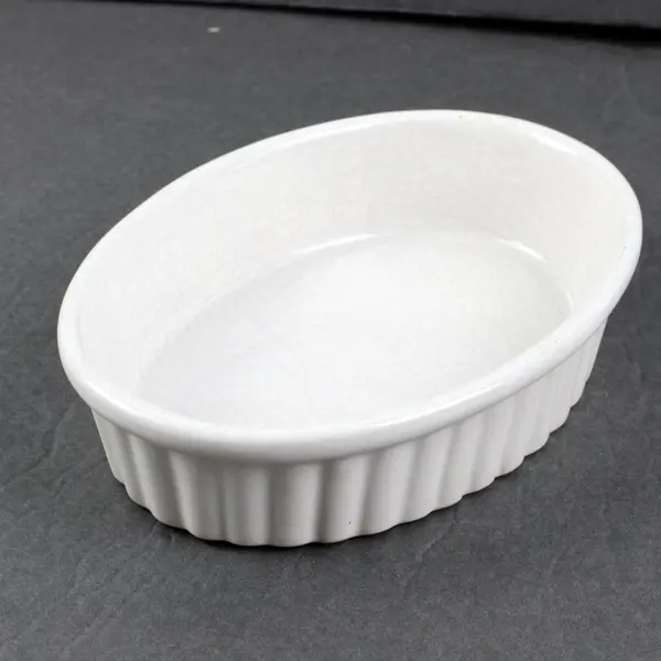 Corning Ware Set of 2 Oval White Ribbed Quiche Dishes 7 x 4.5 in