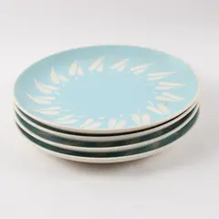 Set of 4 Harkerware Coronet Aqua Blue Atomic Leaf Salad Plates