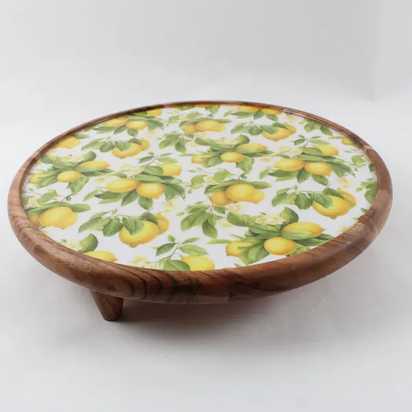  Lemon Print Wooden Cake Stand Raised Legs