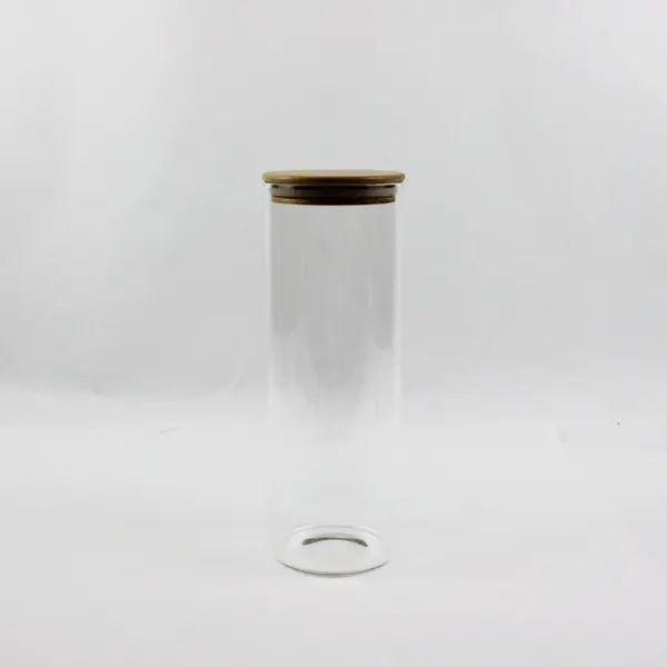 Clear Glass Storage Jars Wooden Lid Kitchen Pantry Canister