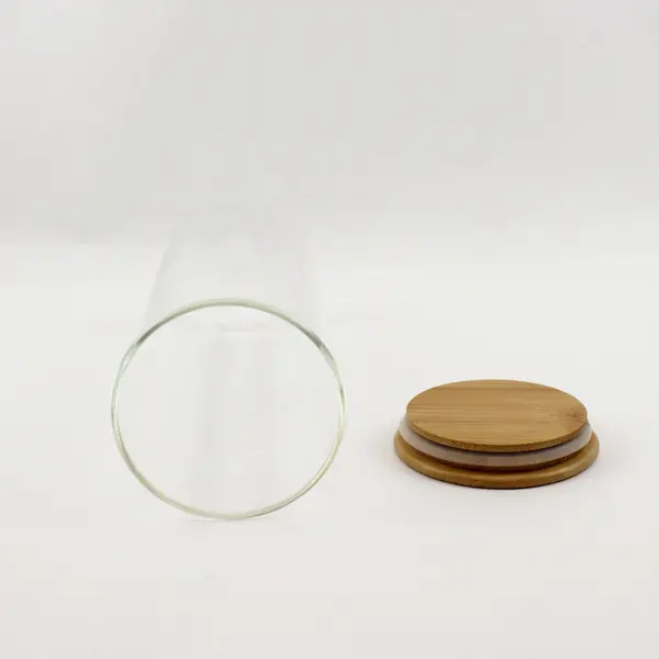 Clear Glass Storage Jars Wooden Lid Kitchen Pantry Canister