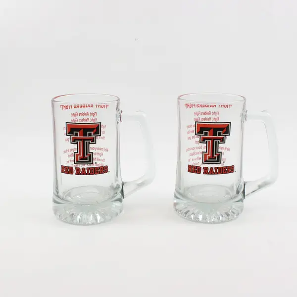 Set of 2 Texas Tech Red Raiders Double T Logo 15 oz Glass Steins