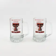 Set of 2 Texas Tech Red Raiders Double T Logo 15 oz Glass Steins