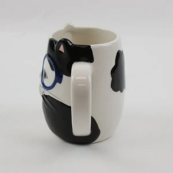 TAG Cat Kitten Mug Black White Blue Glasses Sculpted Ceramic