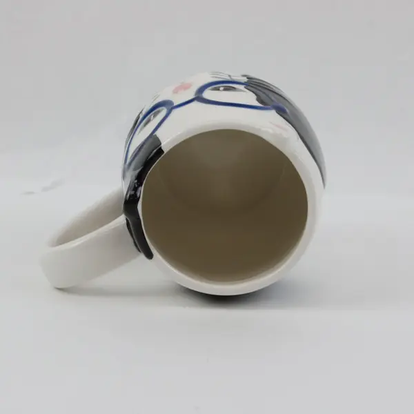 TAG Cat Kitten Mug Black White Blue Glasses Sculpted Ceramic