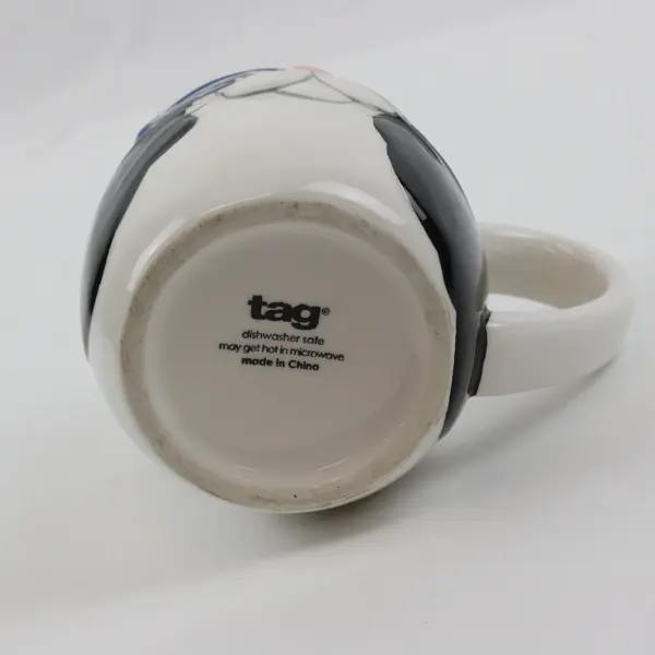 TAG Cat Kitten Mug Black White Blue Glasses Sculpted Ceramic