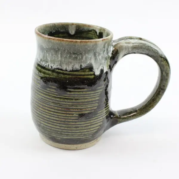 Handcrafted Ceramic Stoneware Coffee Mug Dark Green White Textured