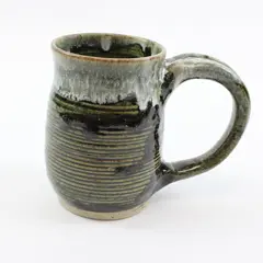 Handcrafted Ceramic Stoneware Coffee Mug Dark Green White Textured