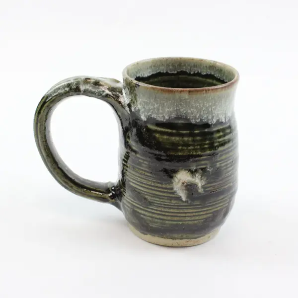 Handcrafted Ceramic Stoneware Coffee Mug Dark Green White Textured