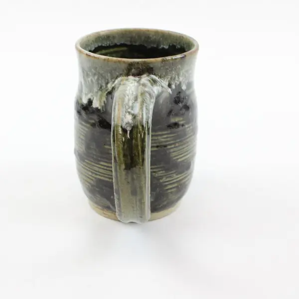 Handcrafted Ceramic Stoneware Coffee Mug Dark Green White Textured