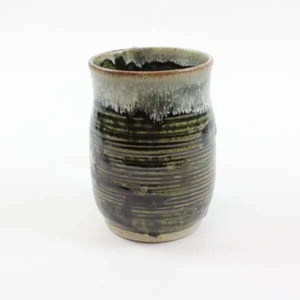 Handcrafted Ceramic Stoneware Coffee Mug Dark Green White Textured