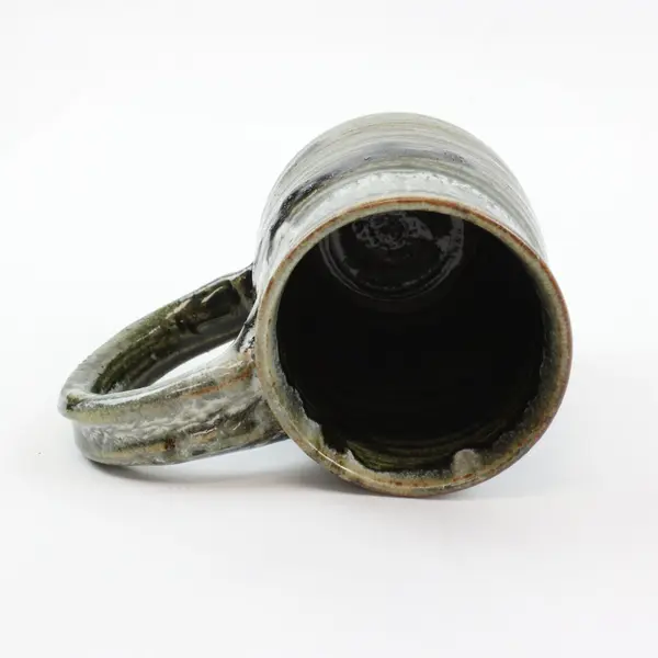 Handcrafted Ceramic Stoneware Coffee Mug Dark Green White Textured