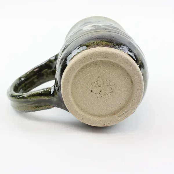 Handcrafted Ceramic Stoneware Coffee Mug Dark Green White Textured