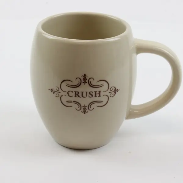 Off-White Ceramic Pot Belly Coffee Mug with Crush Text