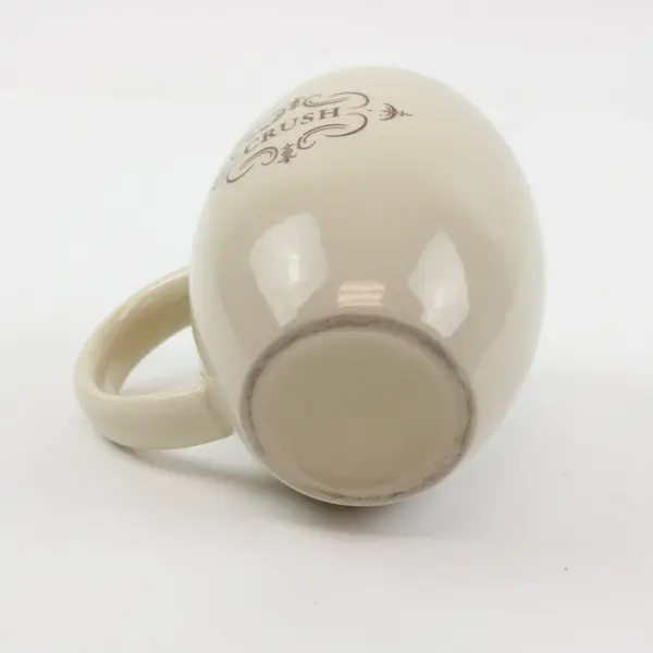 Off-White Ceramic Pot Belly Coffee Mug with Crush Text