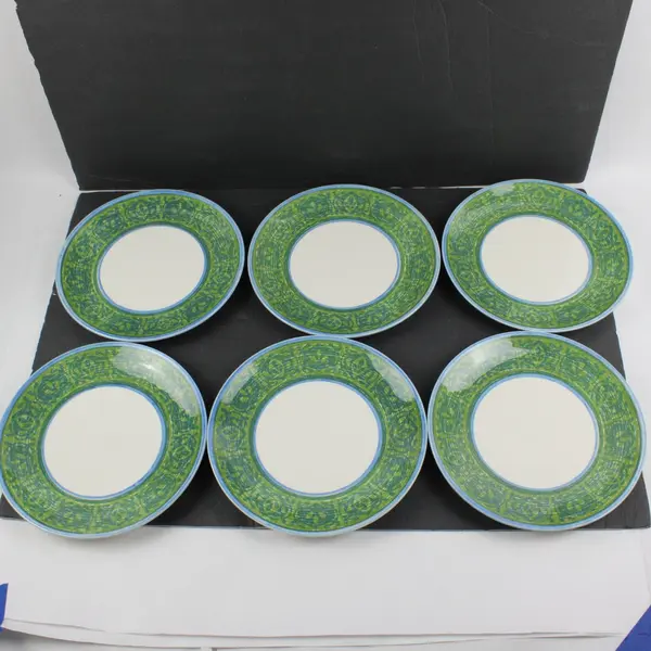 Set of 6 Royal China Ironstone Ceramic Dinner Plates Green Blue