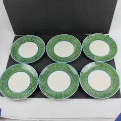 Set of 6 Royal China Ironstone Ceramic Dinner Plates Green Blue