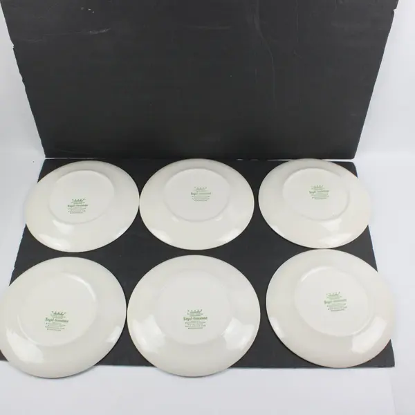 Set of 6 Royal China Ironstone Ceramic Dinner Plates Green Blue