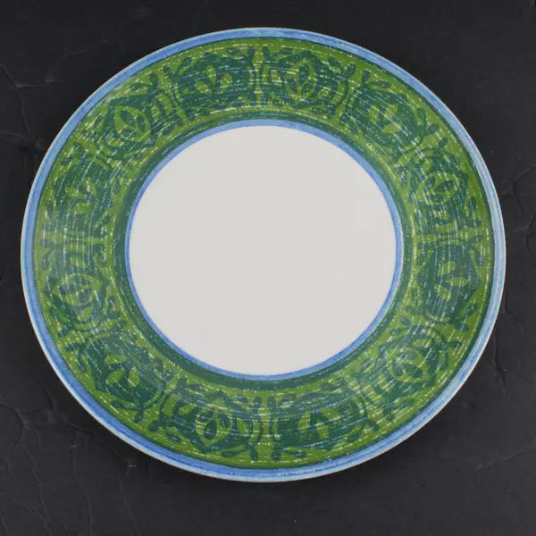 Set of 6 Royal China Ironstone Ceramic Dinner Plates Green Blue