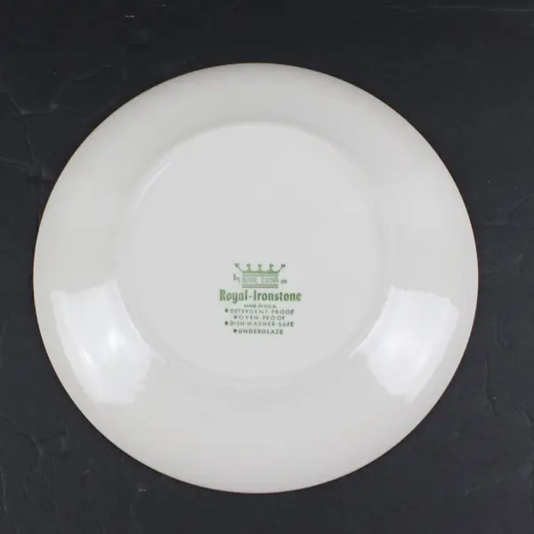 Set of 6 Royal China Ironstone Ceramic Dinner Plates Green Blue