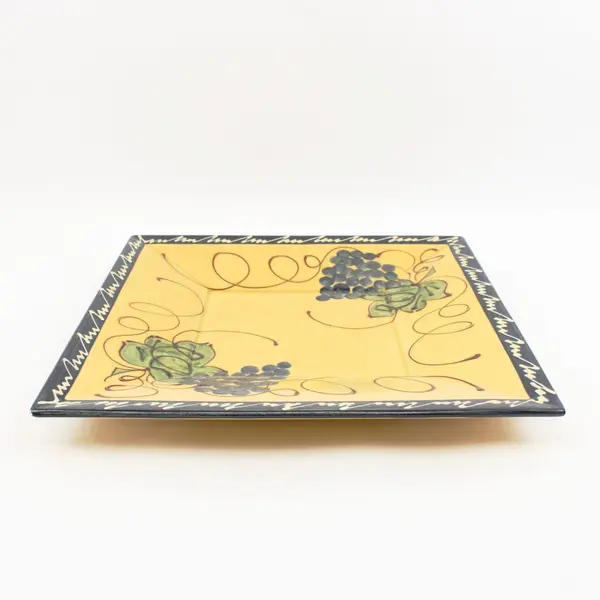 Le Poet-Laval Hand-Painted Ceramic Square Serving Tray Grapes Yellow Blue Green