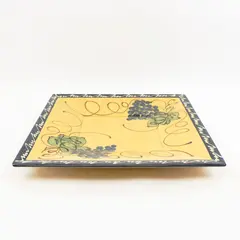 Le Poet-Laval Hand-Painted Ceramic Square Serving Tray Grapes Yellow Blue Green