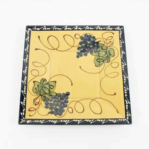 Le Poet-Laval Hand-Painted Ceramic Square Serving Tray Grapes Yellow Blue Green