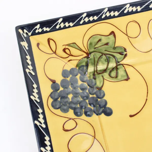 Le Poet-Laval Hand-Painted Ceramic Square Serving Tray Grapes Yellow Blue Green