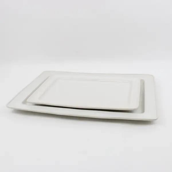 Lot of 2 Over and Back White Rectangular Ceramic Serving Platters