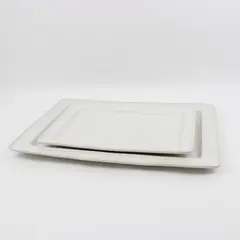 Lot of 2 Over and Back White Rectangular Ceramic Serving Platters